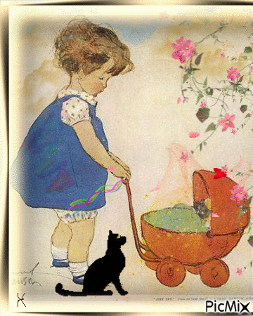 Imagen vintage: paseando al gatito - Nemokamas animacinis gif