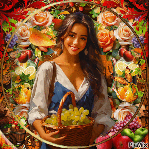 Girl with grapes - Free animated GIF