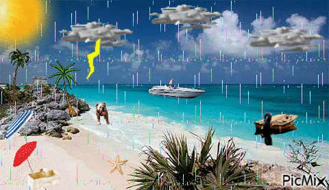 Plage sous la pluie . - Ücretsiz animasyonlu GIF