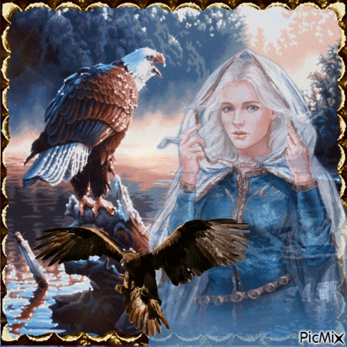 Die Frau und die Adler - Besplatni animirani GIF