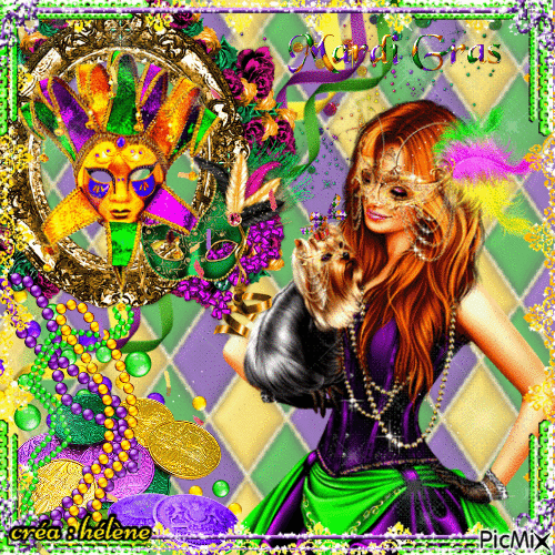 Mardi Gras - Jaune ou doré, violet et vert - GIF animado grátis