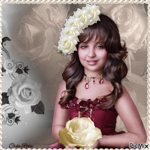 Concours : Belle petite fille et roses blanches - Gratis animeret GIF