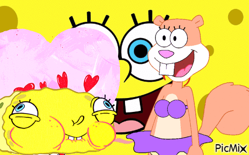 sandy and sponge bob siting-in a tree kissing - Free animated GIF