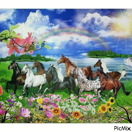 Horses in the paradise - GIF animé gratuit