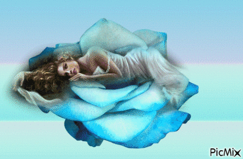 femme a la rose bleu - Animovaný GIF zadarmo