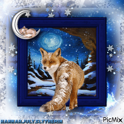 #Fox in Winter Cave at Night# - Безплатен анимиран GIF
