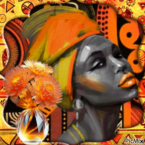 Portrait femme Africaine / tons jaune et orange - zadarmo png