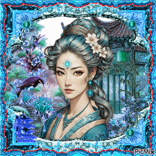 asiatique blue - Бесплатный анимированный гифка