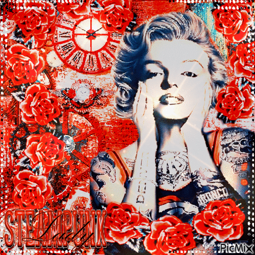 Marilyn Monroe Steampunk mit Rosen - Besplatni animirani GIF