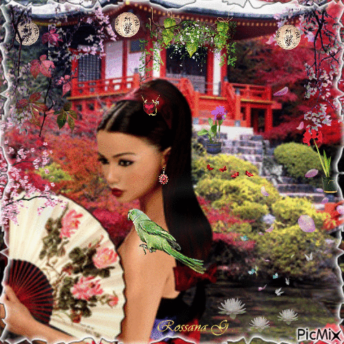 Geisha in the garden - Бесплатный анимированный гифка