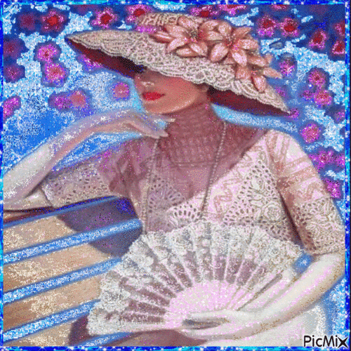 Elegant Lady with Hand Fan - Δωρεάν κινούμενο GIF