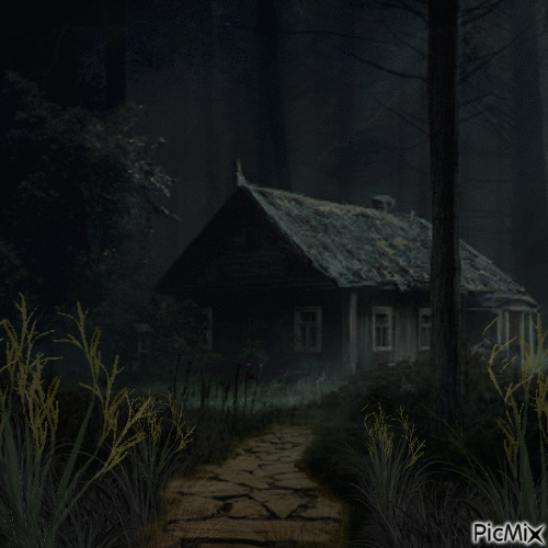 CREEPY HOUSE IN THE WOODS - Free animated GIF
