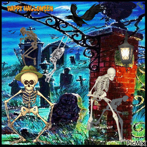 Happy Halloween. Skeletons - Free animated GIF