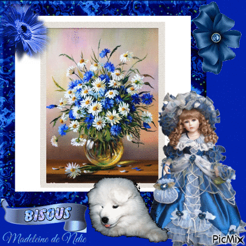 jolies fleurs et belle poupée - GIF animé gratuit