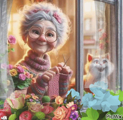 Tricotando en la ventana - Bezmaksas animēts GIF