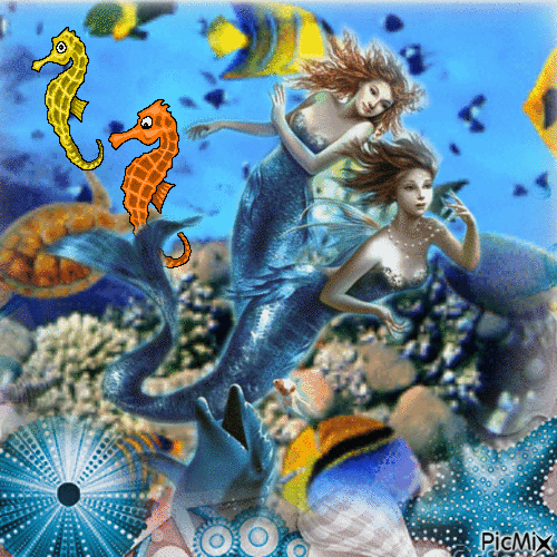 Meeresjungfrau und Meeresboden - Darmowy animowany GIF