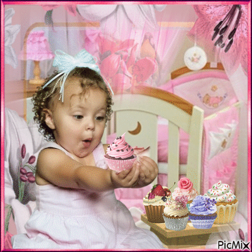Маленькая девочка  и кексы. - GIF animé gratuit