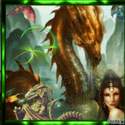 Femme et dragon - GIF animado gratis