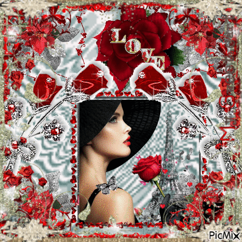 Femme et roses rouges - Gratis animeret GIF