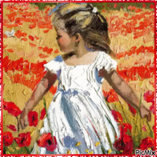 Coquelicots et fille - Free animated GIF