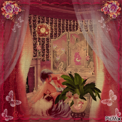 La fille derrière le rideau... 🤍💗💜 - 無料のアニメーション GIF