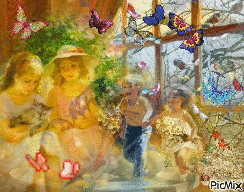 enfants et papillons - Δωρεάν κινούμενο GIF