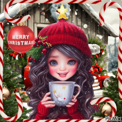 fillette de Noël /  bon chocolat chaud - darmowe png