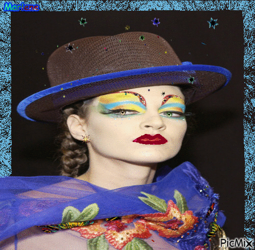 Portrait Woman Colors Deco Glitter Fashion Hat Glamour Makeup - Free animated GIF