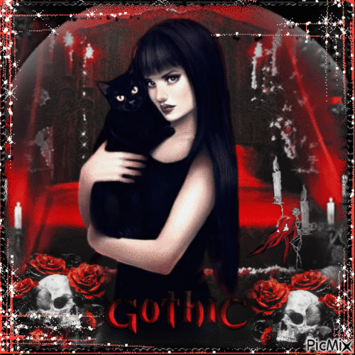 Gothic portrait in red and black - Free animated GIF