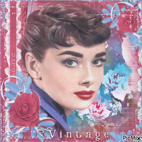 Vintage woman - Pink and dark blue shades - Free animated GIF