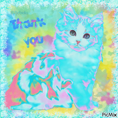 Colorful cat watercolor-Thanks - 免费动画 GIF