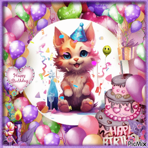 Herzlichen Glückwunsch zum Geburtstag--Katzenmama - Besplatni animirani GIF