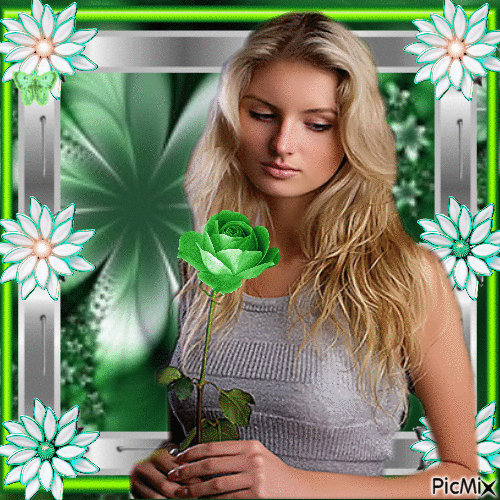 Portrait Of A Woman - Green And Grey Tones - Kostenlose animierte GIFs