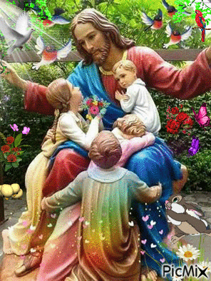 Jesus dijo: dejad que los niños vengan a MI - Бесплатный анимированный гифка