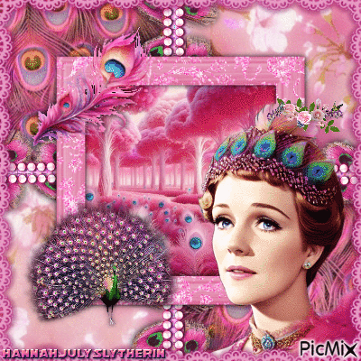 {{Julie Andrews with a Pink Peacock Theme}} - Gratis animeret GIF