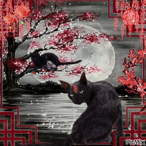 Gato estilo oriental - 無料のアニメーション GIF