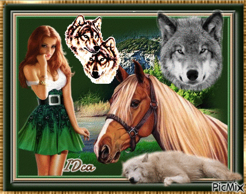 La belle le loup et le cheval - Ilmainen animoitu GIF