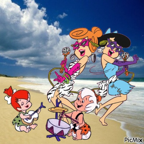 Wilma and Betty singing with Pebbles and Bamm-Bamm - png ฟรี