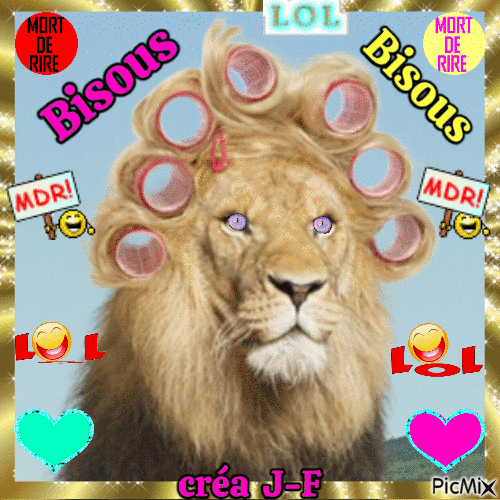 Bisous lion drole - Δωρεάν κινούμενο GIF