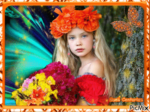 Criança com borboletas - GIF animé gratuit