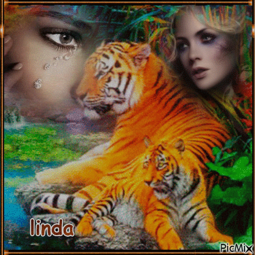concours tiger with woman - Nemokamas animacinis gif