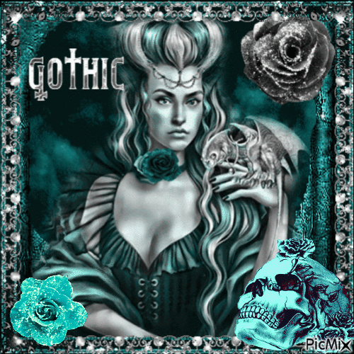 Gothic Woman and Skull - Free animated GIF