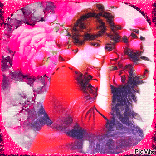 Femme vintage avec des roses - Zdarma animovaný GIF