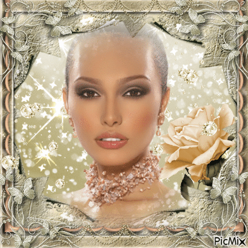 Portrait of a glamorous woman(beige) - Free animated GIF