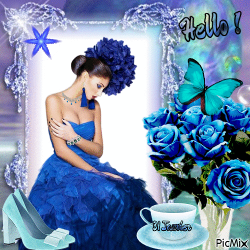 Concours : Belle dame en couleur bleu - 免费动画 GIF