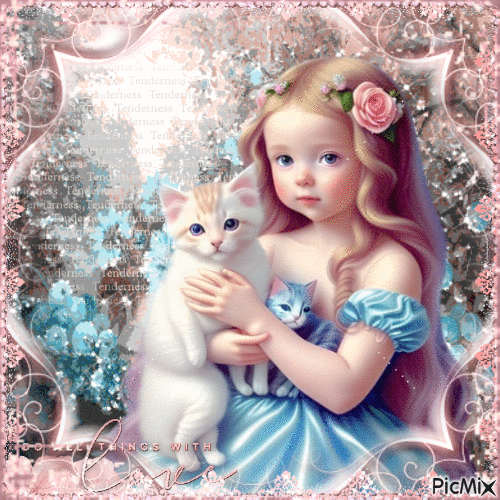 Hello Friend Girl Children Cat - Free animated GIF