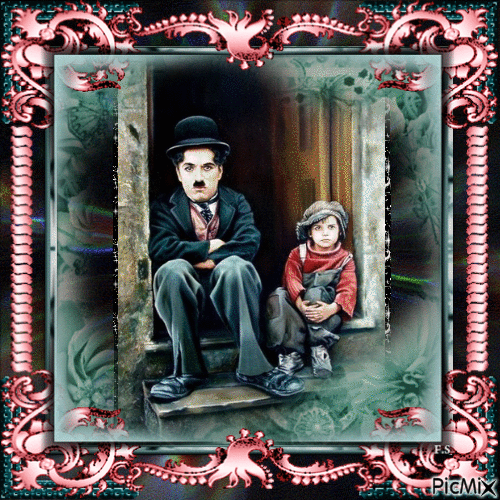 Charlie Chaplin & Jackie Coogan - GIF animé gratuit