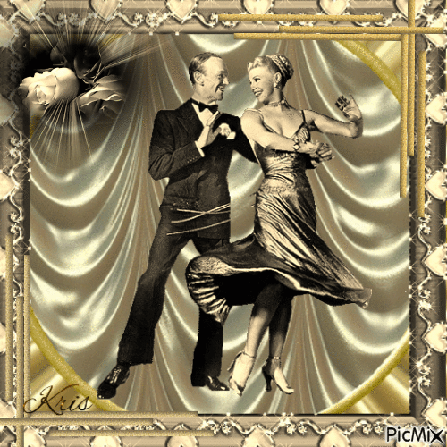 Couple qui danse - Fond doré - GIF animado grátis