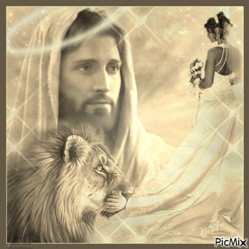 Jesus mit Löwe und Braut - GIF animé gratuit