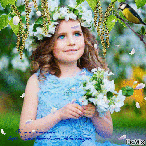 Menina com flores - GIF animado gratis